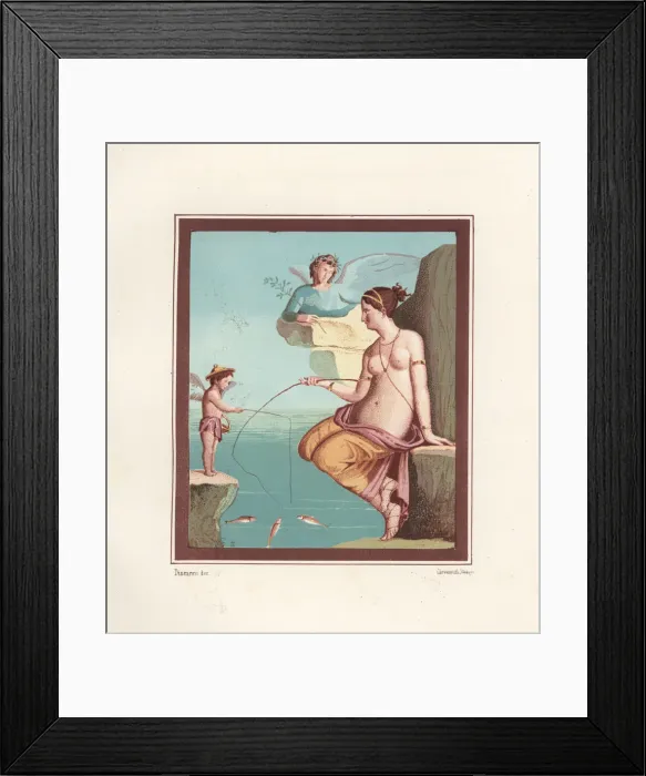 Framed Print : Mural of Venus and cupid fishing with rods from the sea Framed Print : Mural of Venus and cupid fishing with rods from the sea