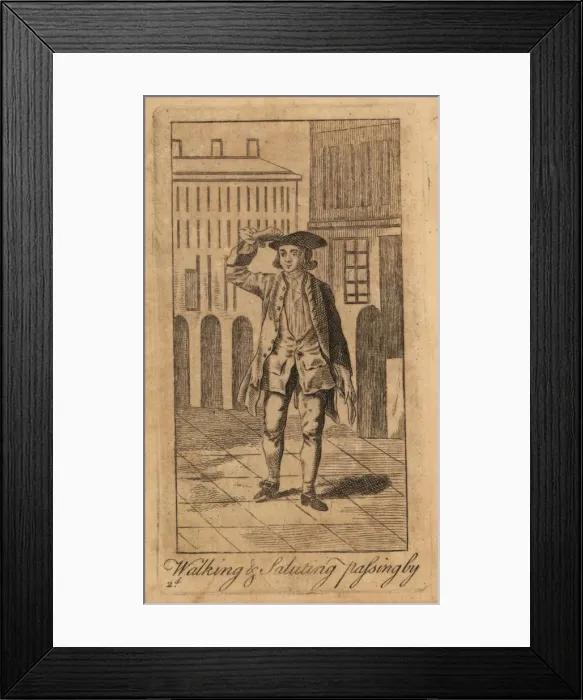 Framed Print : Young gentleman walking and saluting passerby Framed Print : Young gentleman walking and saluting passerby