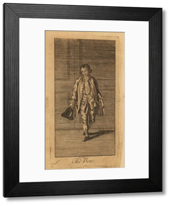 Framed Print : Young gentleman bowing with his hat in his