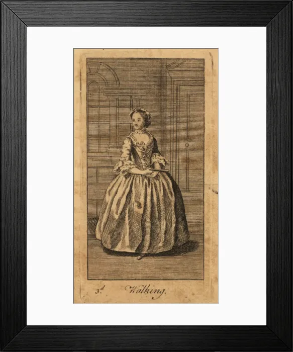Framed Print : Young lady walking in a panelled room, 18th century Framed Print : Young lady walking in a panelled room, 18th century