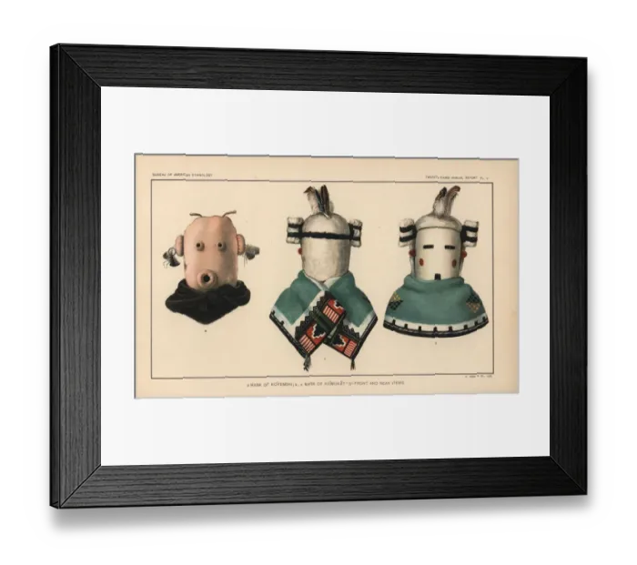 Framed Print : Mask of Ko yemshi a, and mask of Ko mokat si Framed Print : Mask of Ko yemshi a, and mask of Ko mokat si