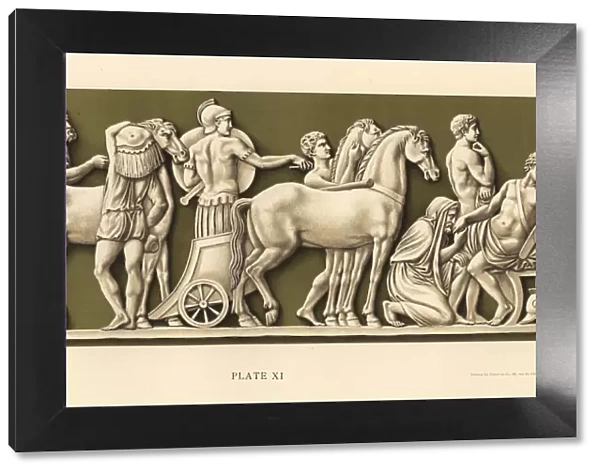 Plaque showing King Priam of Troy begging