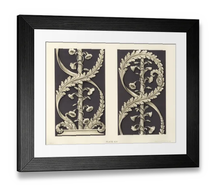 Framed Print : Long plaque with scroll of convolvulus foliage Framed Print : Long plaque with scroll of convolvulus foliage