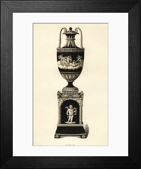 Framed Print : Vase and pedestal decorated with Cupids and the seasons Framed Print : Vase and pedestal decorated with Cupids and the seasons