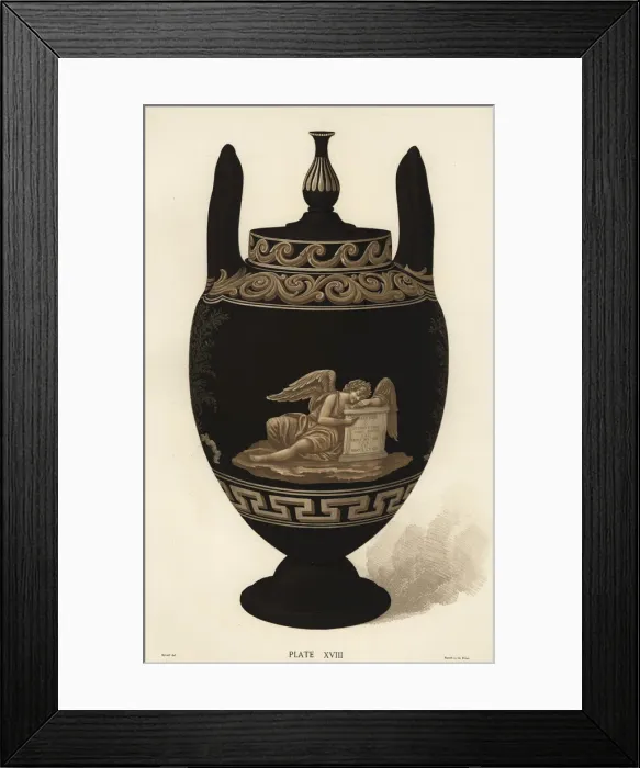 Framed Print : Memorial vase in basalt with angel weeping over a tomb Framed Print : Memorial vase in basalt with angel weeping over a tomb
