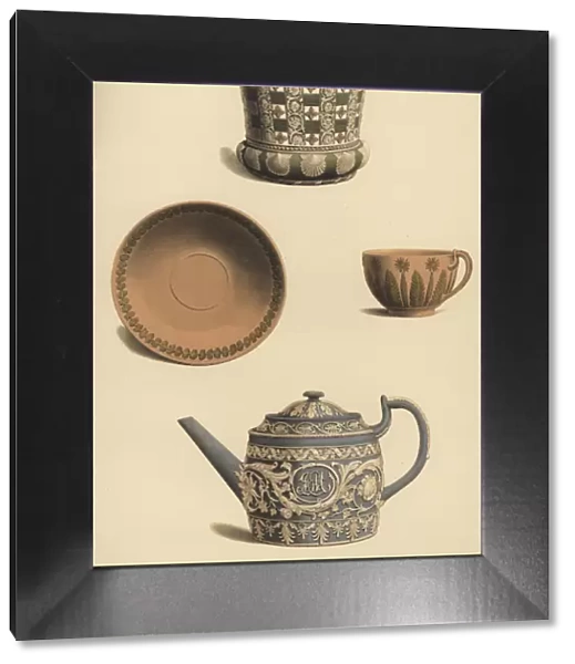 Flowerpot, teapot, cup and saucer