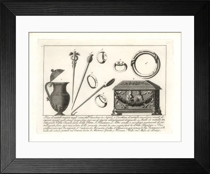 Framed Print : Roman metal vase, case, rings and pins Framed Print : Roman metal vase, case, rings and pins