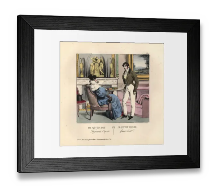 Framed Print : Lady flattering a foppish gentleman in a parlour Framed Print : Lady flattering a foppish gentleman in a parlour
