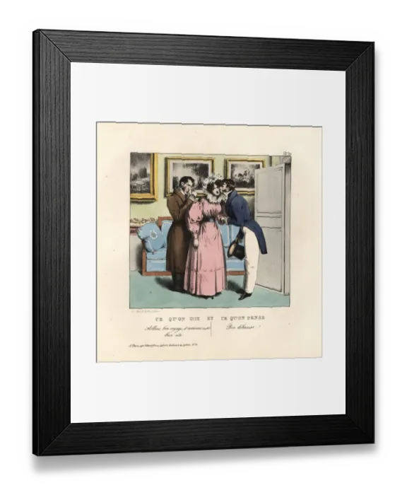 Framed Print : Lady saying goodbye to a gentleman in a parlour
