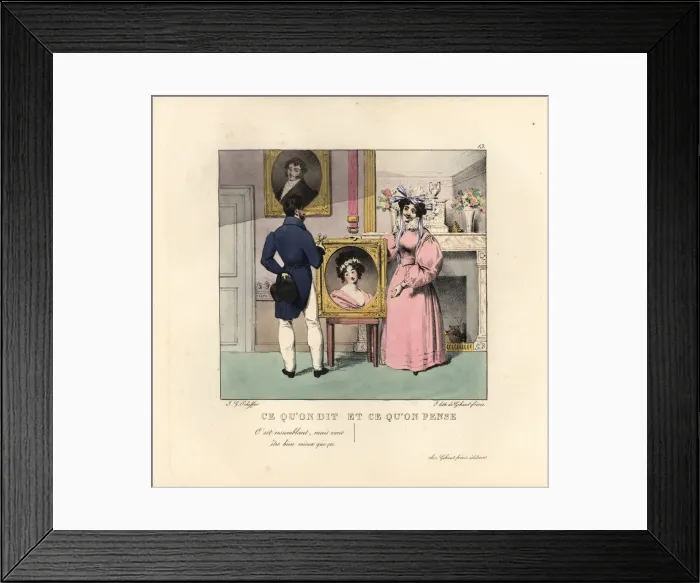 Framed Print : Gentleman and lady with portrait in a parlour Framed Print : Gentleman and lady with portrait in a parlour