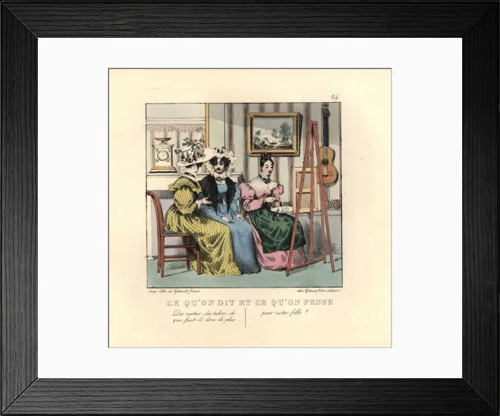 Framed Print : Two ladies talking in a parlor watching a Framed Print : Two ladies talking in a parlor watching a