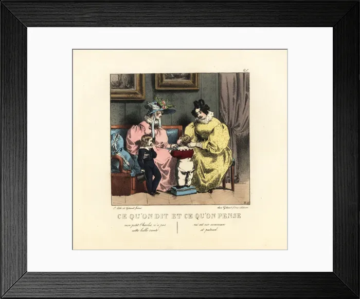 Framed Print : Two mothers in a parlor with their sons, 19th century Framed Print : Two mothers in a parlor with their sons, 19th century