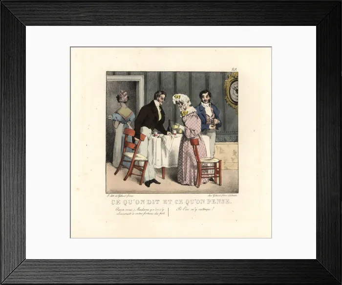 Framed Print : Gentleman and old lady standing at a table in a restaurant Framed Print : Gentleman and old lady standing at a table in a restaurant
