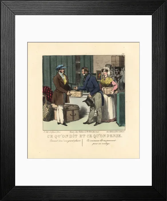 Framed Print : A line of people bringing boxes and crates to a porter Framed Print : A line of people bringing boxes and crates to a porter