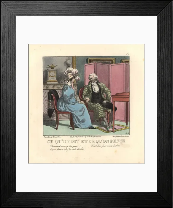 Framed Print : Lady and old gentleman in a parlor, 19th century Framed Print : Lady and old gentleman in a parlor, 19th century