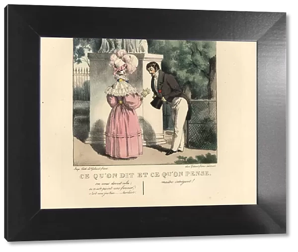 Lady receiving a rose from a gentleman in