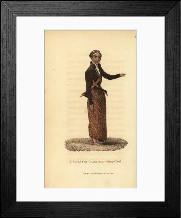 Framed Print : Javanese chief in ordinary dress wearing a sarong with kris Framed Print : Javanese chief in ordinary dress wearing a sarong with kris