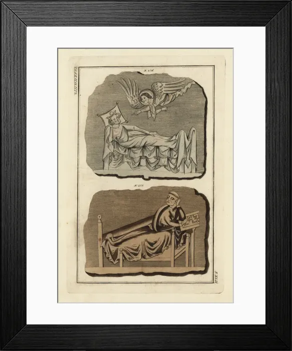 Framed Print : Norman furniture: a royal bed 276 and a common bed 277 Framed Print : Norman furniture: a royal bed 276 and a common bed 277