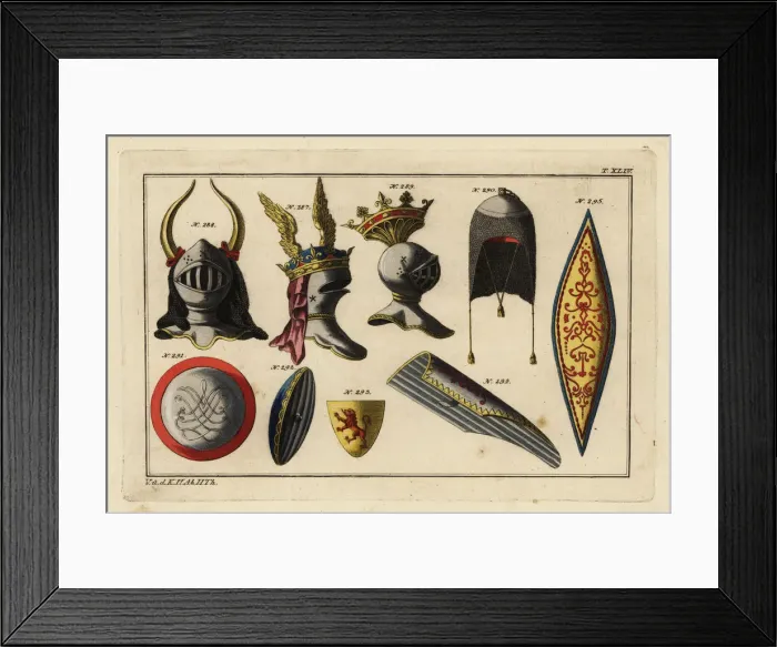 Framed Print : Medieval helmets and shields Framed Print : Medieval helmets and shields