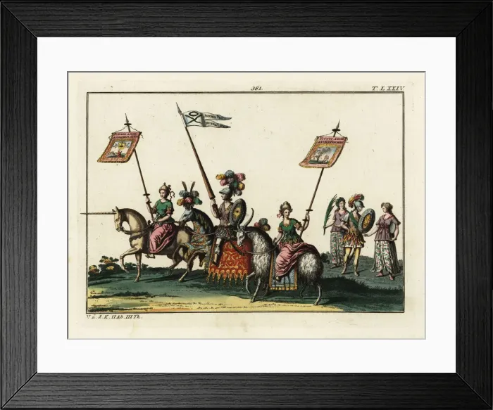 Framed Print : Procession of riders on unicorn, goat and horse Framed Print : Procession of riders on unicorn, goat and horse