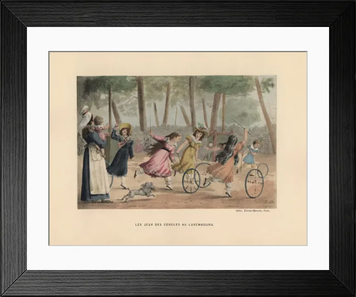 Framed Print : Girls playing the game of hoops in the Gardens Framed Print : Girls playing the game of hoops in the Gardens