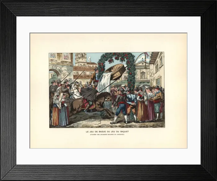 Framed Print : Tilting at a ring under a basin of water, 17th century Framed Print : Tilting at a ring under a basin of water, 17th century