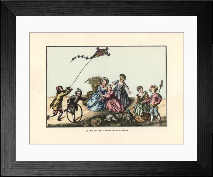 Framed Print : Children flying a kite and playing with a hoop, 18th century Framed Print : Children flying a kite and playing with a hoop, 18th century
