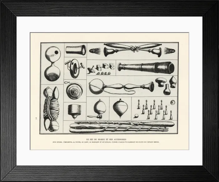 Framed Print : Advertisement for diablo, cup and ball, top, dice, etc Framed Print : Advertisement for diablo, cup and ball, top, dice, etc