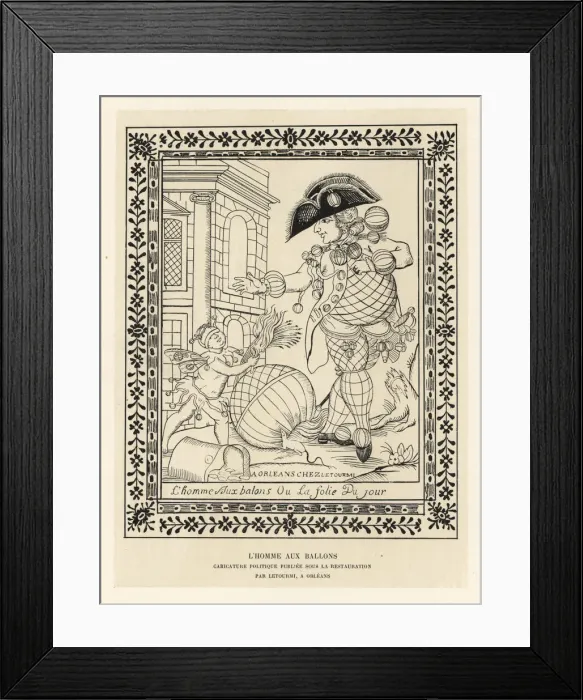 Framed Print : The balloon man, caricature of the balloonist Montgolfier Framed Print : The balloon man, caricature of the balloonist Montgolfier