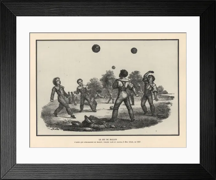 Framed Print : Boys playing ball games (handball and football) Framed Print : Boys playing ball games (handball and football)