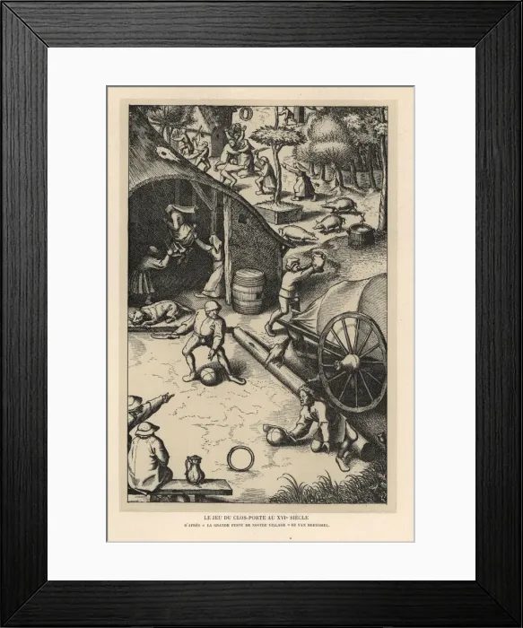 Framed Print : Villagers playing croquet or clos-porte, 16th century Framed Print : Villagers playing croquet or clos-porte, 16th century