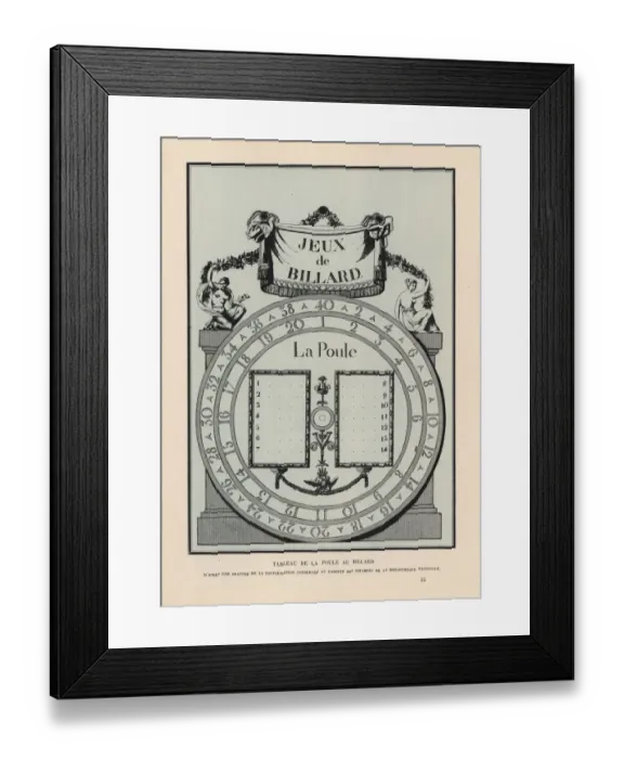 Framed Print : Score table for the game of pool (la poule)