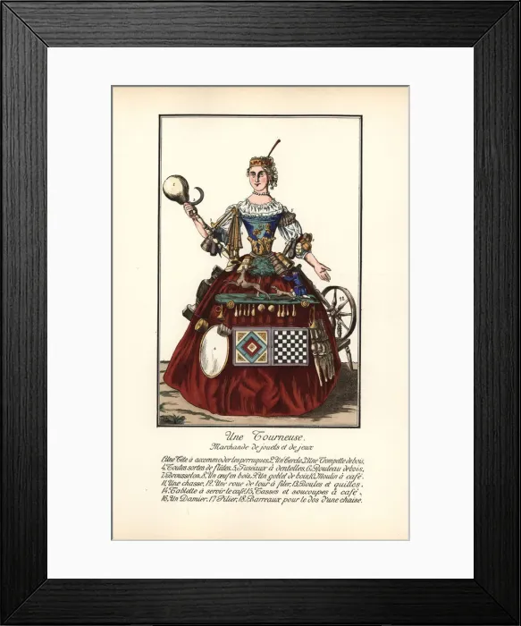 Framed Print : Itinerant turner wearing a dress covered in Framed Print : Itinerant turner wearing a dress covered in