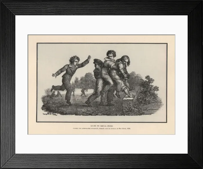 Framed Print : Boys playing the game of cheval fondu, leap-frog Framed Print : Boys playing the game of cheval fondu, leap-frog