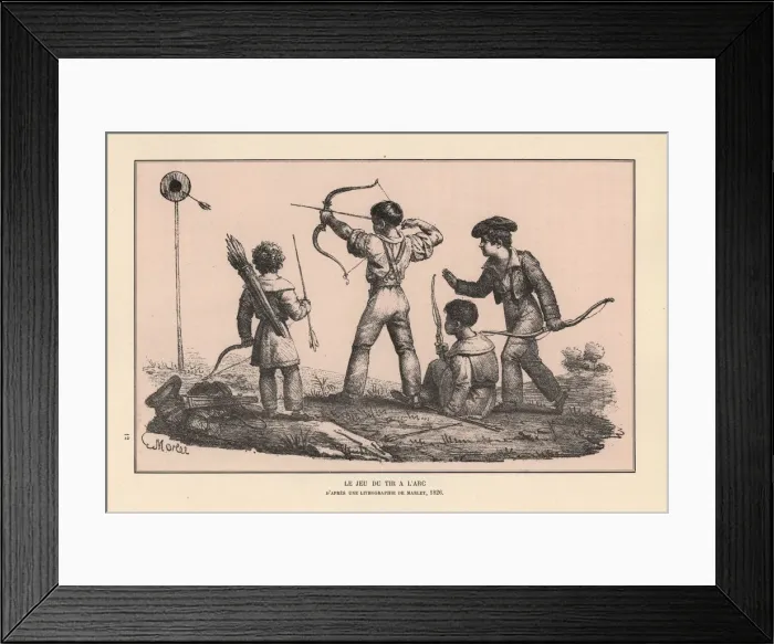 Framed Print : Boys firing arrows at a target in an archery Framed Print : Boys firing arrows at a target in an archery