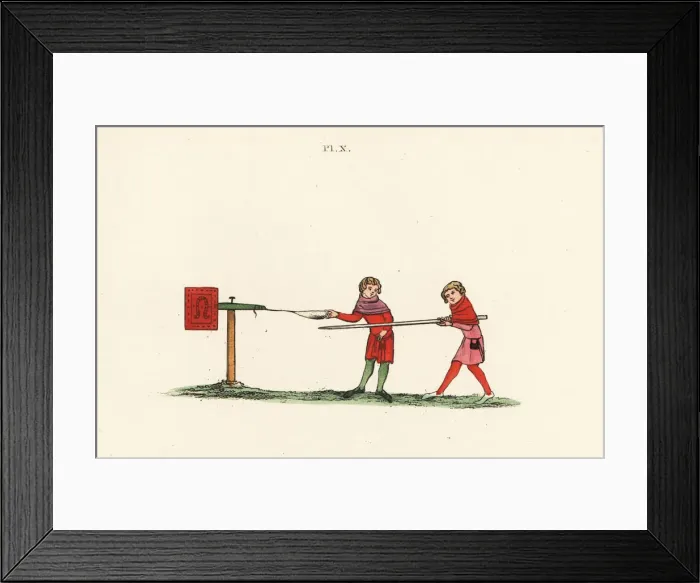 Framed Print : Tilting at a mobile quintain, 14th century Framed Print : Tilting at a mobile quintain, 14th century