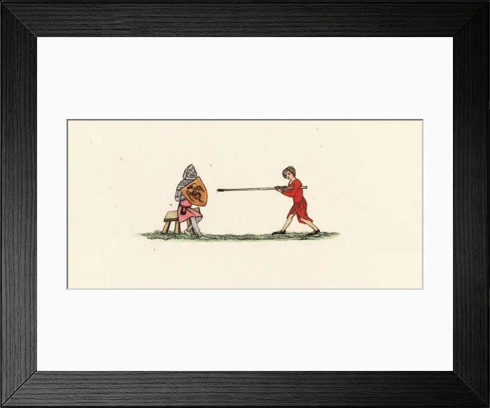 Framed Print : Tilting at a living quintain, 14th century Framed Print : Tilting at a living quintain, 14th century