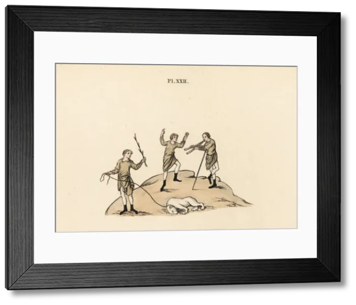 Framed Print : Gleemen and trained bear, 10th century Framed Print : Gleemen and trained bear, 10th century