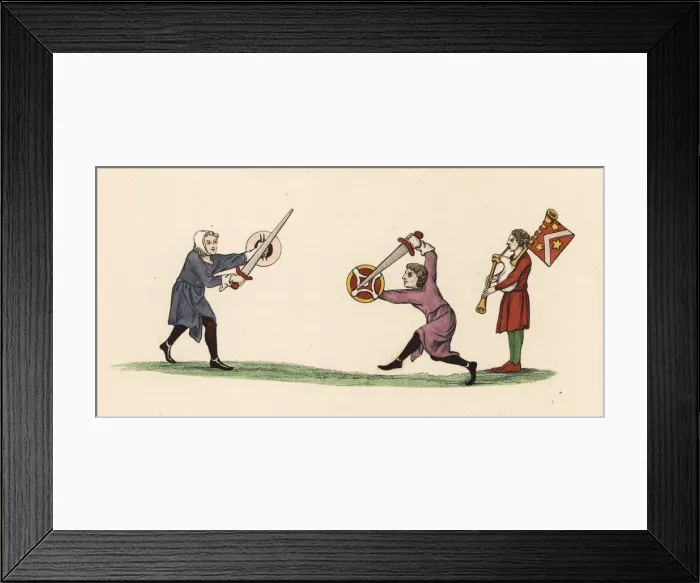 Framed Print : Swordfight to music, 13th century Framed Print : Swordfight to music, 13th century