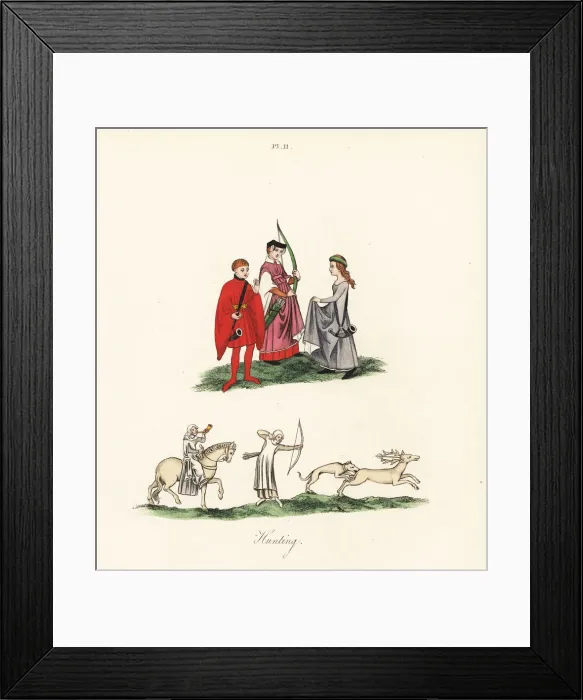 Framed Print : Medieval ladies hunting with bow and arrow Framed Print : Medieval ladies hunting with bow and arrow