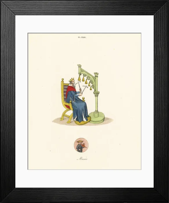 Framed Print : King David playing handbells from a 14th century manuscript Framed Print : King David playing handbells from a 14th century manuscript