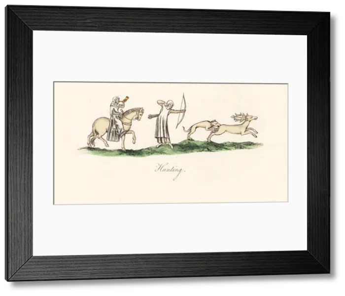 Framed Print : Ladies hunting a stag with bow and arrow, 14th century Framed Print : Ladies hunting a stag with bow and arrow, 14th century