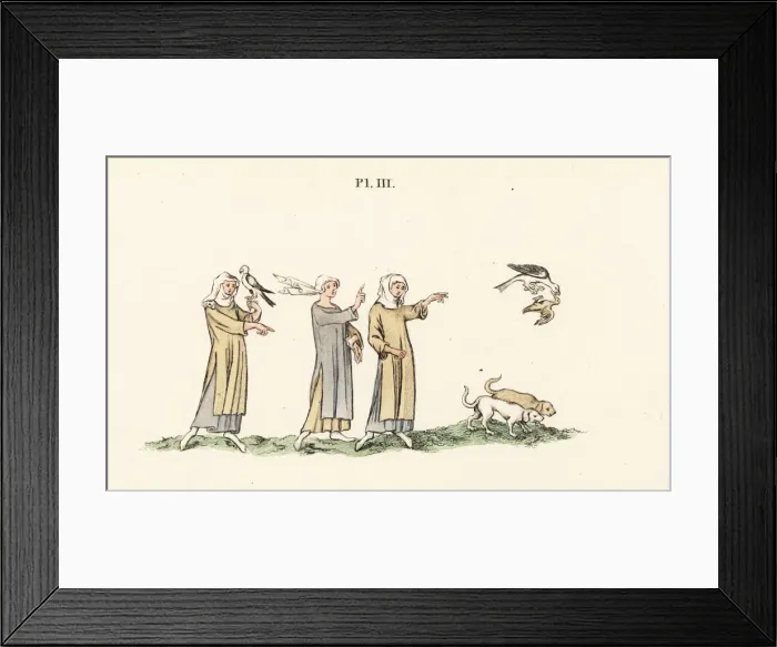 Framed Print : Ladies hawking, 14th century Framed Print : Ladies hawking, 14th century