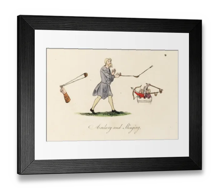 Framed Print : Saxon slingers and archer, 8th century Framed Print : Saxon slingers and archer, 8th century