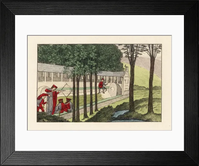 Framed Print : Crossbow shooting at the butts, 16th century Framed Print : Crossbow shooting at the butts, 16th century
