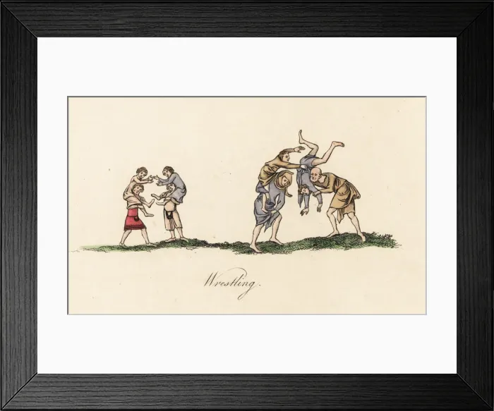 Framed Print : Hippas wrestling, 14th century Framed Print : Hippas wrestling, 14th century