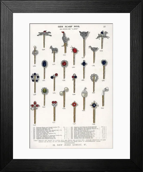 Framed Print : Gem scarf pins with diamond, ruby, sapphire Framed Print : Gem scarf pins with diamond, ruby, sapphire