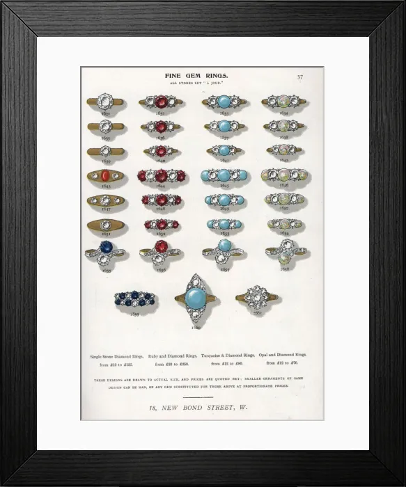 Framed Print : Fine gem rings in ruby, diamond, turquoise and opal Framed Print : Fine gem rings in ruby, diamond, turquoise and opal