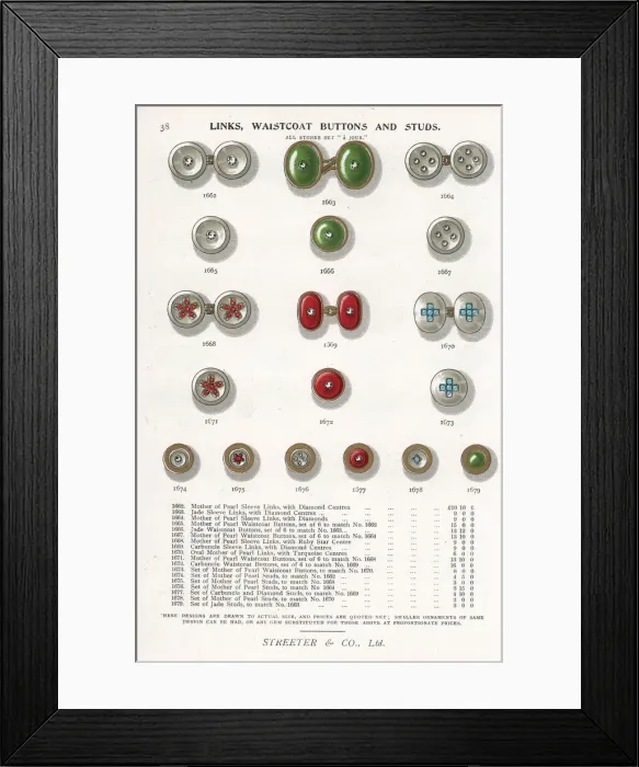 Framed Print : Cuff links, waistcoat buttons, shirt studs Framed Print : Cuff links, waistcoat buttons, shirt studs