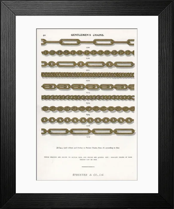 Framed Print : Gentlemens chains in 18-carat gold for fob watches Framed Print : Gentlemens chains in 18-carat gold for fob watches